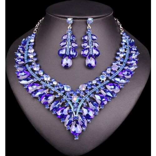 Fashion Crystal Statement Necklace Earring Bridal Jewelry Sets Rhinestones Party Wedding Costume Accessories for Brides Women