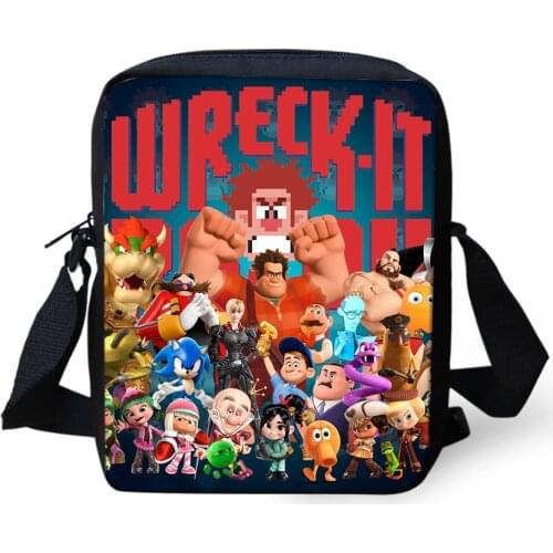 Fashion Womens Messenger Bags Wreck-It Ralph Pattern Girls Cross Body Bags Cartoon Anime Girls Mini Flaps Purse Bags