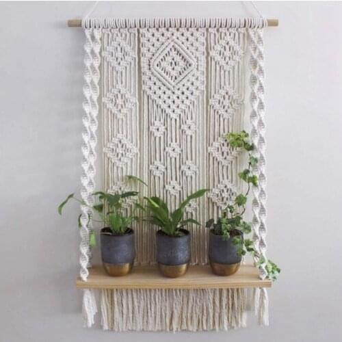 Plant Shelf Wall Hanging Tapestry Macrame Wall Art hand-made Dyed Tapestry Lace Fabric Bohemia Tassel Boho Home Decoration Gift