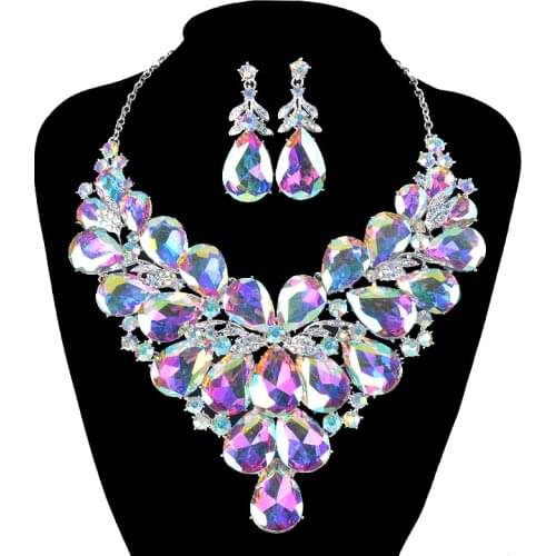 New Gorgeous AB color Crystal Bridal Jewelry Sets Wedding Necklace Earring set for Brides Women Jewellery Necklace set accessory