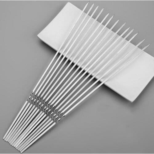 30pcs Stainless Steel BBQ Sticks Reusable Flat type Skewer Fork Skewers Grilling Sticks Barbecue Roast Needles
