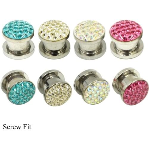 Pair Crystal Ferido Smoothy Epoxy Multi Gems Screw Fit Ear Flesh Tunnel Plug Gauge Earring Expander Stretchers Piercing Jewlery
