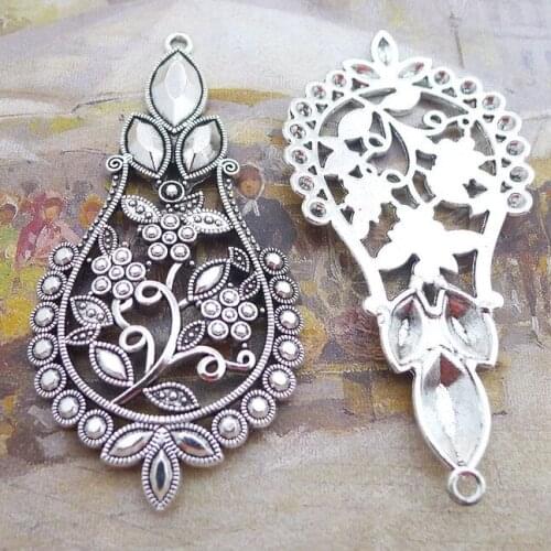 2pcs/Lot 75x37mm Water Drop Flower Alloy Charms Antique Silver Color Pendants for DIY Jewelry Making Charm