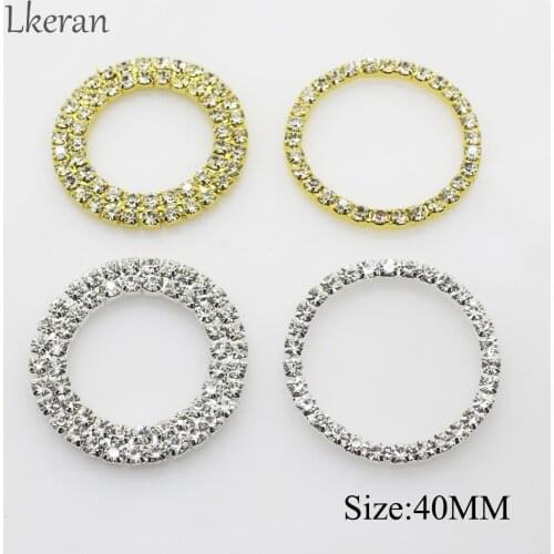 New 100pcs 40mm No pole Single/ double row round Rhinestone buckles for DIY hair accessory Wedding Initiation Ribbon Crystal