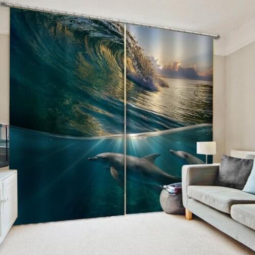 Luxury Blackout 3D Window Curtains For Living Room Bedroom blue waves curtains Blackout curtain
