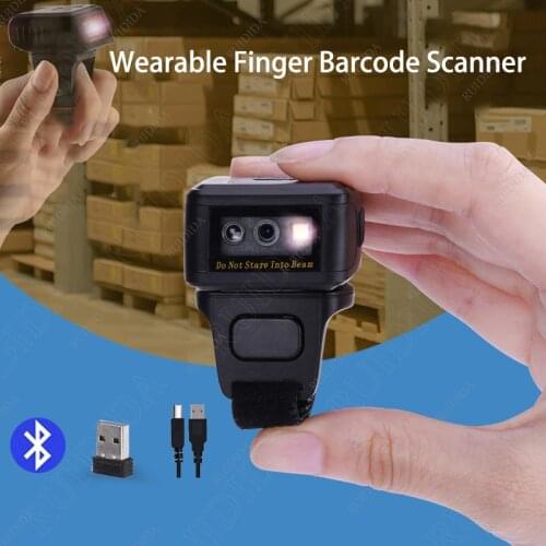 1D/2D Ring Scanner Wearable Scanner Bluetooth Barcode Scanner Finger Bar code Scanner 2.4G Barcode Reader QR Code PDF Code
