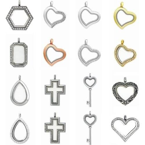 Mixed Designs Copy Stainless Steel Floating Glass Living Memory Locket Magnetic Closure Locket Pendant DIY