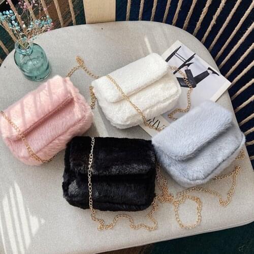 Sac A Main Femme Fashion Womens Handbags Cute Kawaii Faux Fur Crossbody Bags Wallet Purse Plush Chain Shoulder Bag Lady Handbag