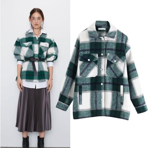 2020 Spring Summer New Shirt Blouse Check Long Sleeved Multi Pocket Shirt Jacket Female Casual Loose Elegant Top Women Clothes