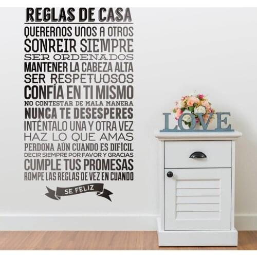Vinyl Stickers Spanish Quote Reglas De Casa Lettering Wall Art Decal Home Decor Wallpaper Living Room House Decoration Poster