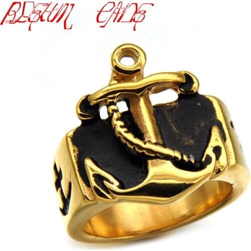 316L Stainless Steel Punk Vintage Good Anchor Biker Ring