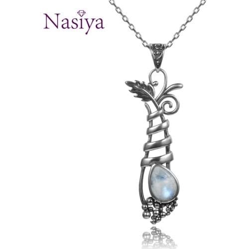 Vintage Silver 925 jewelry Pendant Necklace Womens Customized Fansy Grape Plant Shape Natural Moonstone Long Pendants Gifts