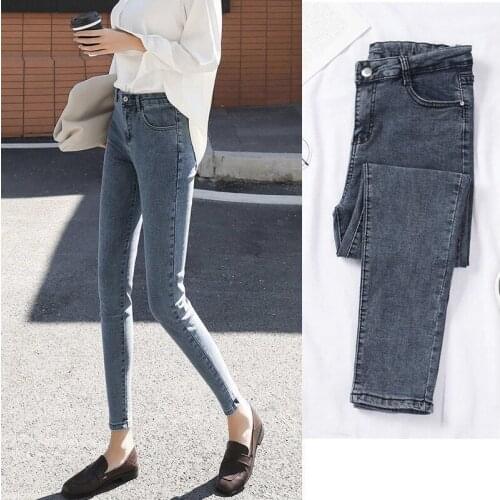 VmewSher New Autumn Women Jeans High Waist Buckle Vintage Pencil Elegant Autumn Spring Female Slim Ankle Long Denim Pants 2020