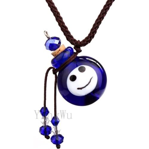 YingWu Happy Face Murano Glass Small Colorful oil ashes urn bottle cork pendant vial Necklace