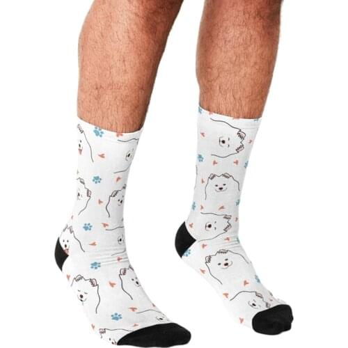 Funny Men socks white Samoyed Dog pattern Printed hip hop Men Happy Socks cute boys street style Crazy novelty Socks for men