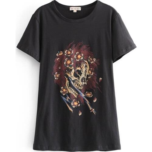 Women Skull Printed T-shirt For Women Printed Short Sleeve Streetwear Tee T-Shirt Women Top