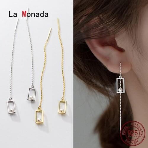 La Monada Square Women Drop Silver Earrings 925 Sterling Silver Fine Jewelry For Women Hanging Dangle Long Earrings Women