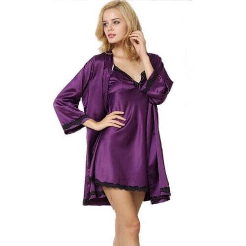 Free Shipping womens Robe Set Fashion Lace Satin Silk Sleepwear Bathrobe + Nightdress Two Piece Bridesmaid Robe Set Indoor Suit