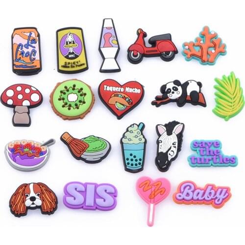 New 1pcs Rubber Shoe Charms Accessories Period Cute Animal Doodles Drinks Lollipops Decorations For Croc Bracelet Kids Gifts