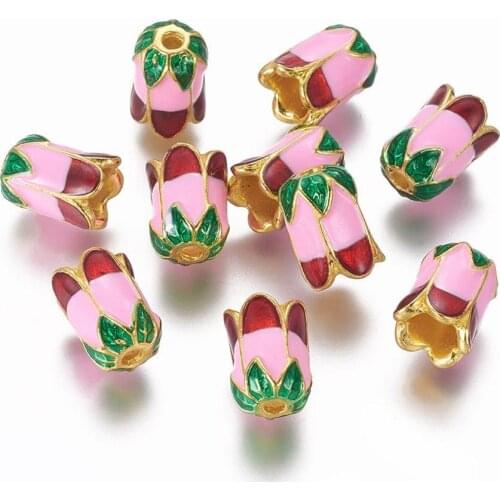 10pcs Alloy Enamel 5-Petal Bead Caps 11x8mm Metal Flower Spacer Beads Cone End Caps for DIY Jewelry Making