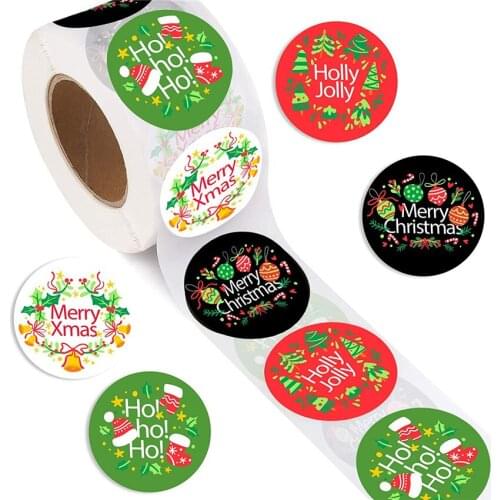100-500Pcs Merry Christmas Stickers Roll 1.5inch Handmade Cake Packaging Sealing Label XMAS Holiday party supplies Scrapbooking