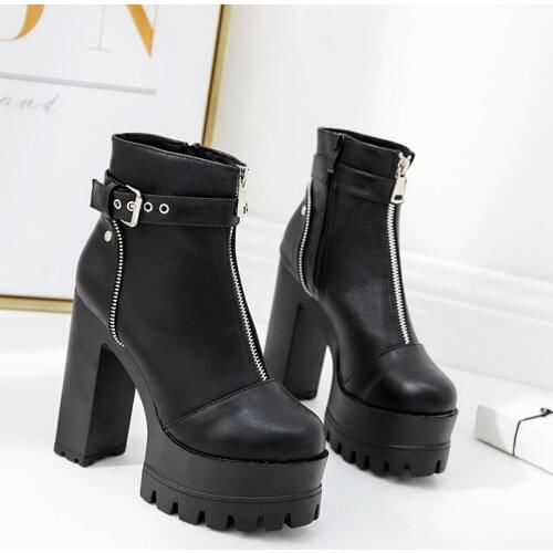 2019 New Womens Boots Ultra High Heel women shoes Thick Platform Martin Boots quality leather ankle boots for women