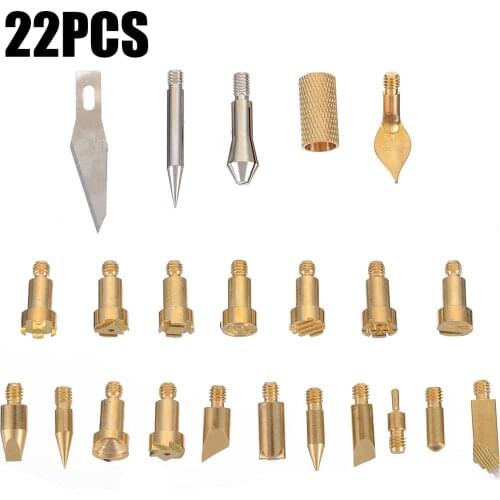 22pcs Copper Iron Soldering Pyrography Tips 30w Wood Burning Painting Art Soldering Pen Brass Tips For Wood Embossing Craft