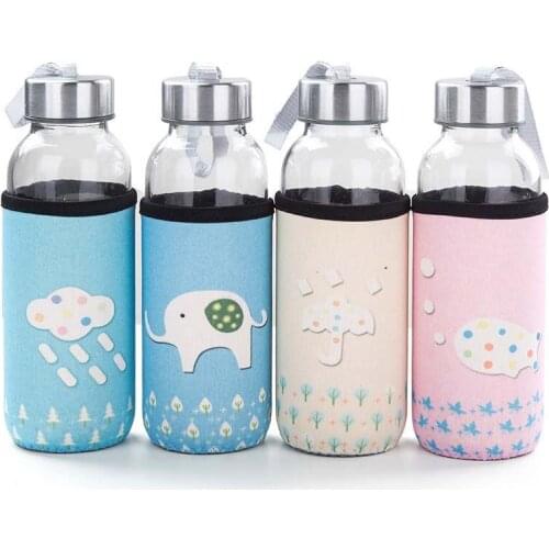 300ml Water Bottles With Tea Infuser Transparent Glass Bottle With Thermal Insulation Bag Travel Camping Office Drinkware