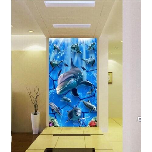 The custom 3D murals,3 d underwater world dolphin papel de parede,living room sofa TV wall bedroom wall paper