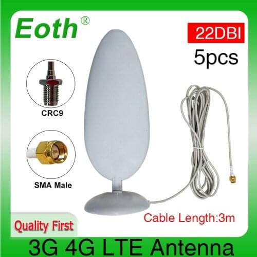 5pcs 3G 4G LTE Antenna SMA Male CRC9 Connector 22dBi 2.8m Cable antena for lte repeater + 1*CRC9 connector for 4G Modem Router