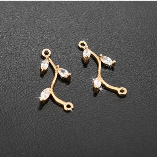 5pcs/lot Gold Plated Brass Zirconia Crystal Leaf Charm Connectors For DIY Jewelry Necklaces Bracelets Findings Making Accessory