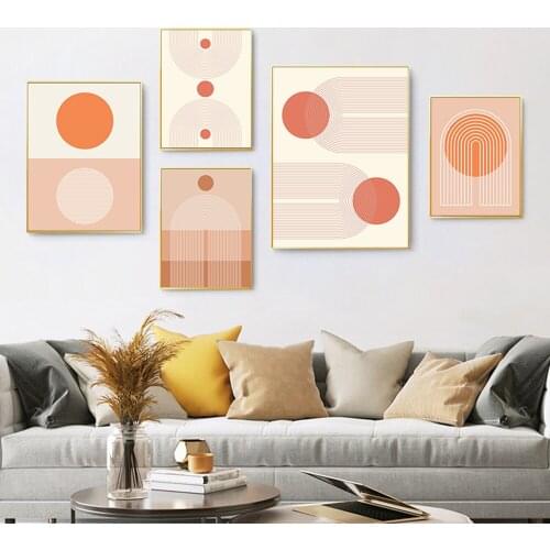 Abstract Burnt Orange Shape Wall Art Canvas Painting Terracotta Rainbow Minimalist Line Drawing Poster Boho Prints Home Decor
