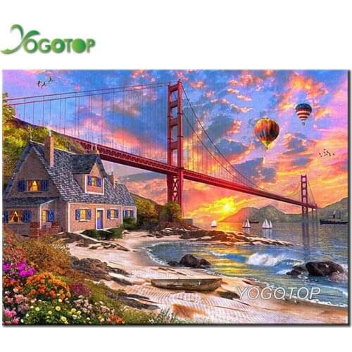 Diy Diamond Painting Sunset clouds sea Bridge Full daimond Embroidery Rhinestones Cross Stitch Mosaic Wall Art landscape YY1901