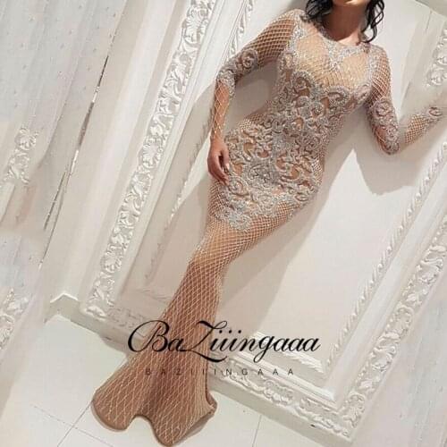 BAZIIINGAAA Luxury Woman Cocktail Dress Beaded Sequins Long Elegant Night Cocktail Party Formal Dresses for Wedding Plus Size