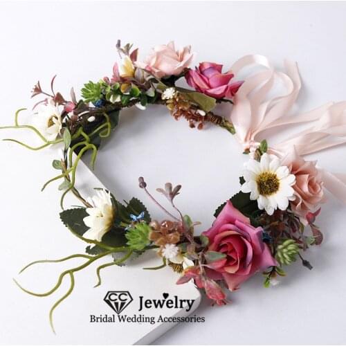 CC Flower Garlands Wedding Hair Accessories for Women Engagement Jewelry Bridal Crowns Rattan Wreath Forest Style Floral 58280