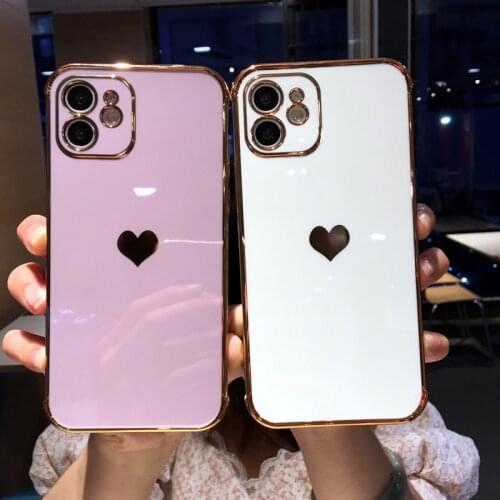 Electroplated Love Heart Phone Case For iPhone 12 11 Pro Max XR X XS Max 7 8 Plus Soft TPU Camera Protective Back Cover