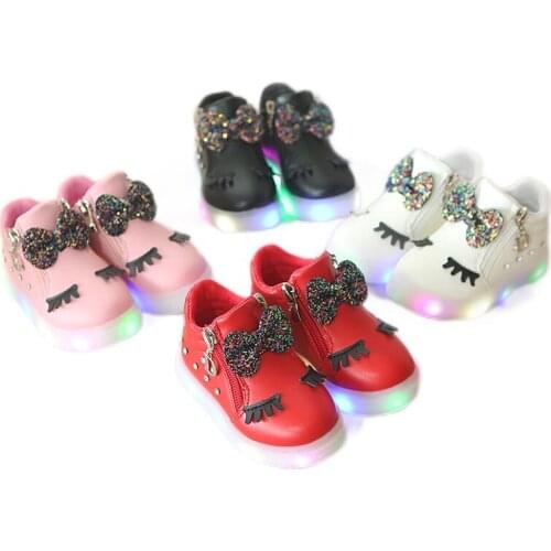 Kid Princess Bow for Girls LED Shoes Luminous Sneakers for Girls Children Glowing Sneakers Light Shoes New Kawaii Kids Led Shoes