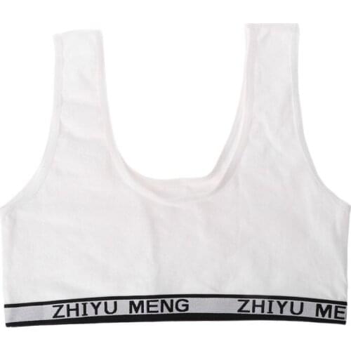 Kids Cotton Sports Training Bra Underwear Solid Color Letters Printed Scoop Neckline Teenage Puberty Girl Wireless Bralette Vest