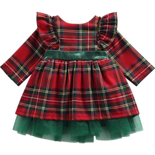 1-6Y Kids Girl Dress Winter Children Clothing Christmas Baby Girls Baby Clothes Red Plaid New Year Girls Tulle Dresses