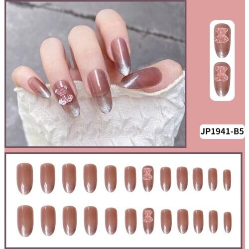 Long Ballet Armor Blue Bow Love Heart French Diamond Gradient Pearl Peach Heart Round Head Cat Eye Bear Manicure Fake Nail Patch