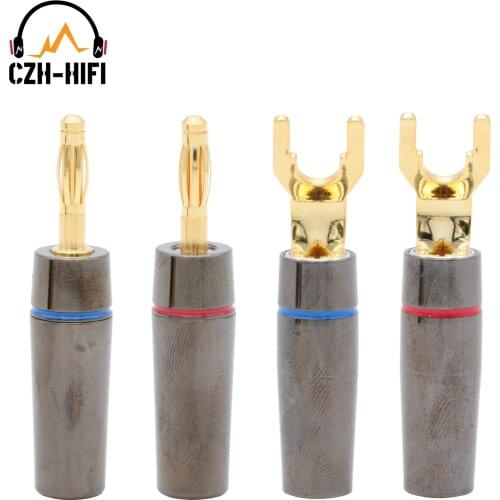 EIZZ High End Banana Spade Plug Connector Gold Plated Brass Audio Speaker Cable Y Fork Male Jack HiFi DIY