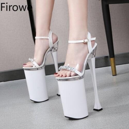 Firowe New Arrival Womens Rhinestone High Heel Platform Shoes Catwalk Pole Dance Shoes Super High Heels Car Model Sandals 26cm