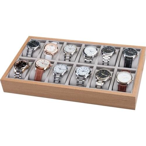 Watch Box Organizer Wood Velvet Casket Classic Style 12 Grids Multi-Functional Bracelet Display Case
