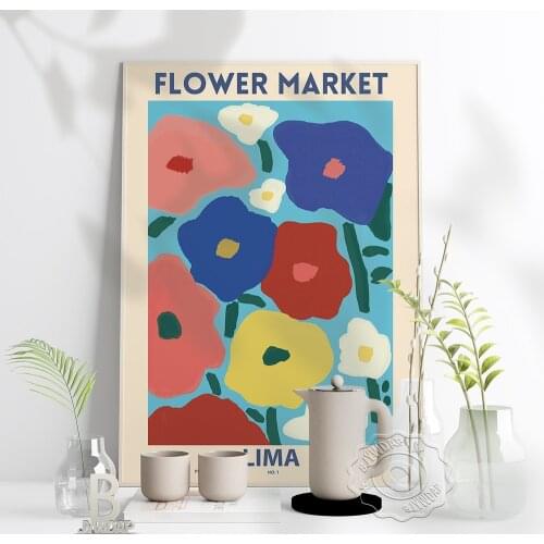 Lima Flower Market Art Exhibition Museum Poster Colorful Watercolor Floral Wall Home Room Decor Vintage Florentia Style Prints