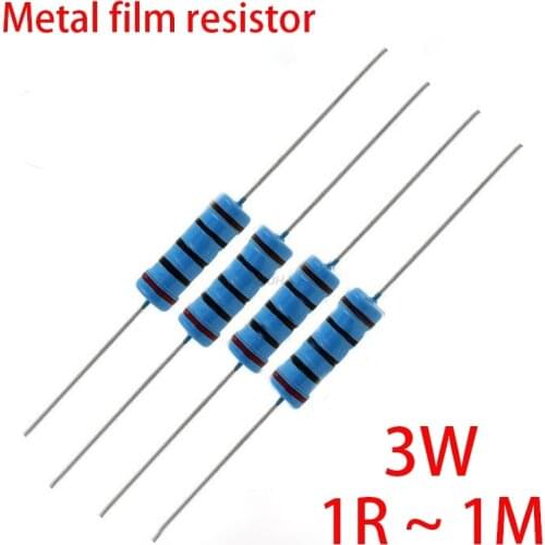 10pcs 3W Metal Film Resistor 1% 1R ~ 1M 1R 4.7R 10R 22R 33R 47R 1K 4.7K 10K 100K 1 4.7 10 22 33 47 4K7 Ohm