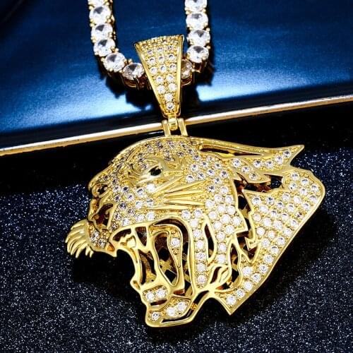 Yellow Copper Fashion Hip Hop Necklace Iced Out Cheetah Pendant Bling Cubic Zirconia Pendant Men Jewelry Tennis Chain Gifts