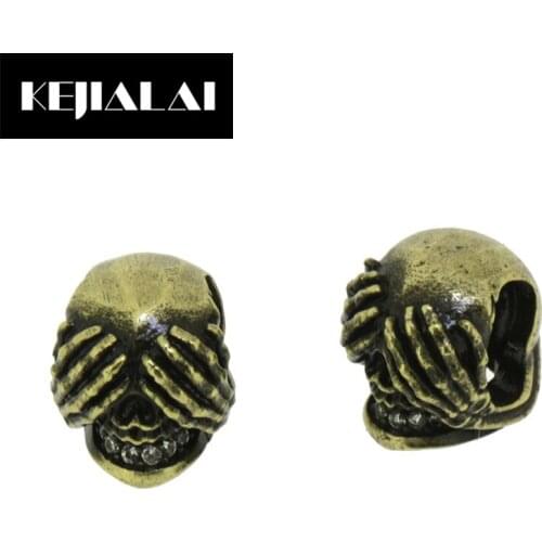KEJIALAI Skull Head Skeleton Charms Cover Eyes with Hands Crystal Rhinestone Teeth Fashion Punk Style for DIY Men Jewelry Making