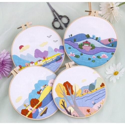 DIY Easy Embroidery Set for Beginner Landscape Paintings Needlework Kits Cross Stitch Needlework Art Craft Sewing Home Decor