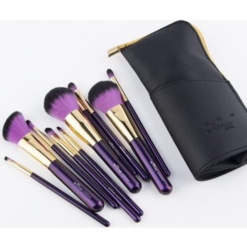Anmor 10Pcs Makeup Brushes Set Professional Synthetic Hair Wood Handle Make Up Brush For Foundation Eyeshadow With Cosmetic Bag