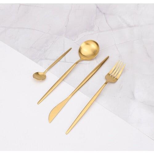 4 Pcs Gold Matte/shiny Cutlery Set Stainless Steel Dinnerware Set Knives Forks Spoons Dinner Set Kitchen Flatware Tableware Set